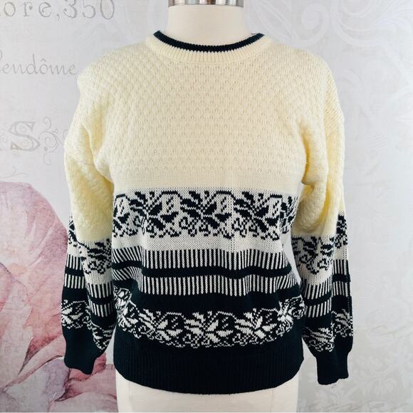 Rainbow Ridge Vintage 80s 90s Cream Black Sweater Medium - Picture 1 of 8